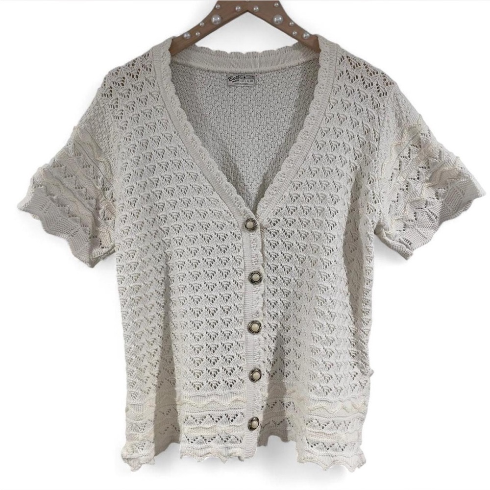 Coastal Grandma Vintage Knit Cardigan - Scallop Hem Rare 80s/90s Bett Mode